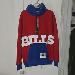 NWT Mitchell & Ness Blue and Red Throwback Bills Hoodie Size S